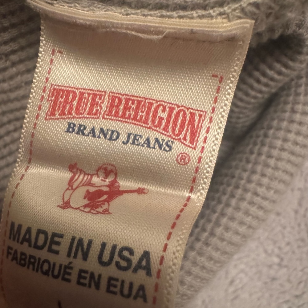 True Religion Brand‎ Jeans Gray Waffle Knit Henley Thermal Y2K USA L - Picture 9 of 11